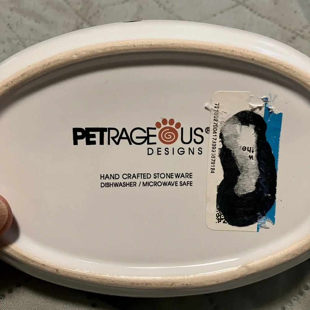 NWOT Green Petrageous Design Silly Kitty Oval Stoneware Cat Dish